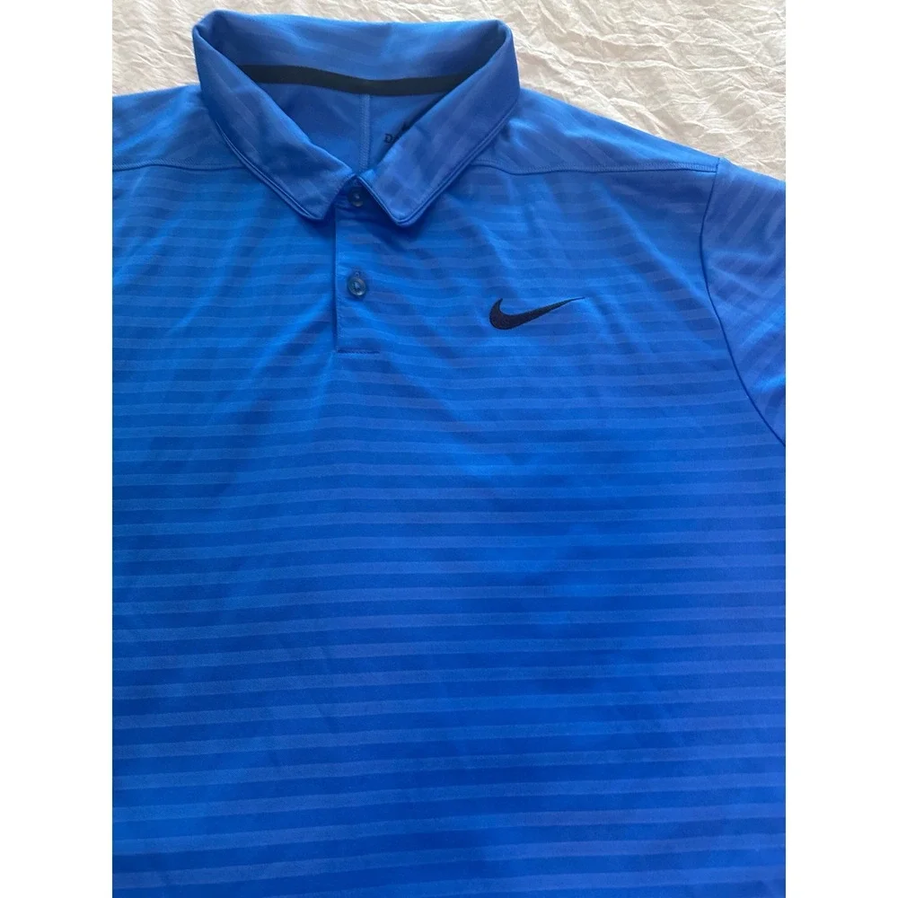 Nike Dri-FIT Mens XXL Blue Striped Short Sleeve Golf Polo Shirt Athletic Top